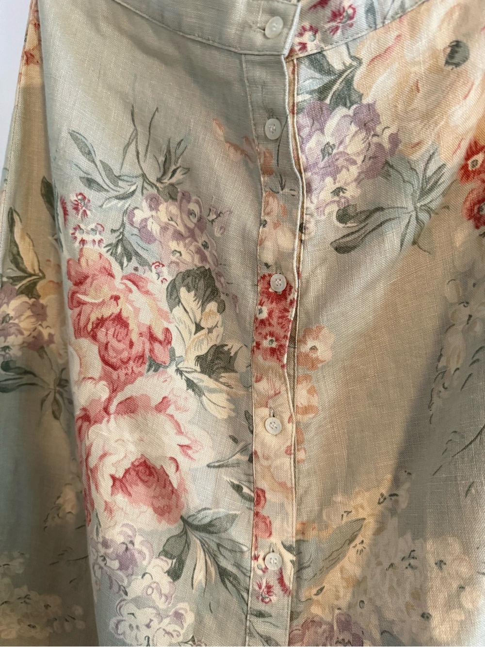Vintage Linen Ralph Lauren Sage Green Floral A-Line Button-Front Skirt Size 10 - Picture 2 of 4